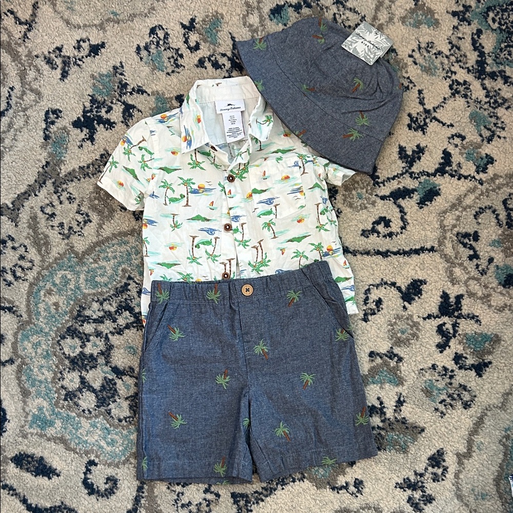 Tommy Bahama Kids Tropical Print Set - White and Blue
